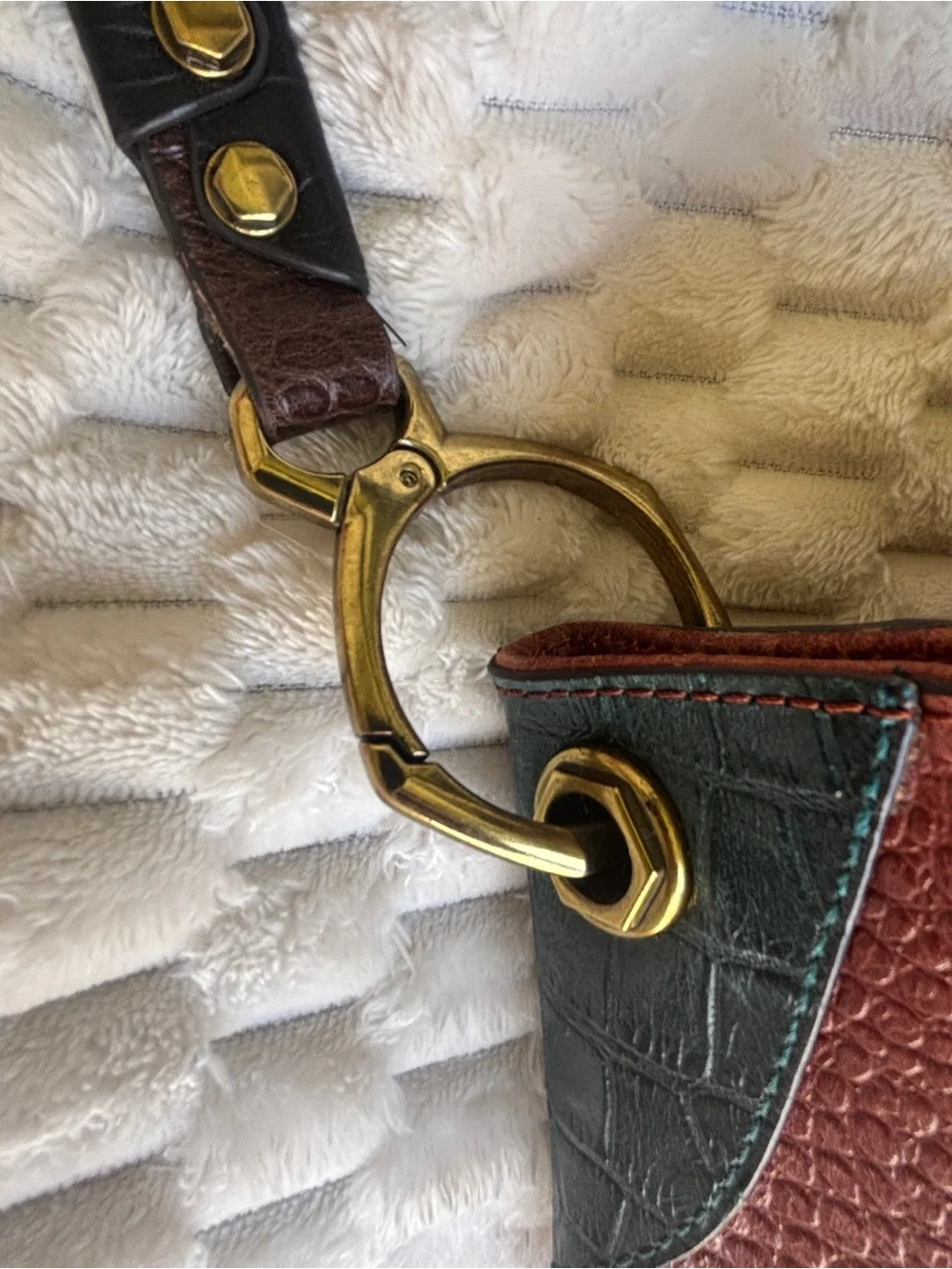 orYANY croc, embossed, leather color block antique gold statement tote